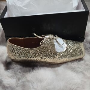 Shimmering Gold Lace-Up Flats